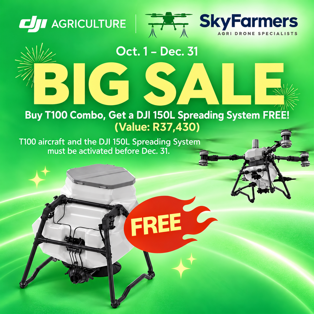 DJI Agras T100 & DJI 150l Spreader